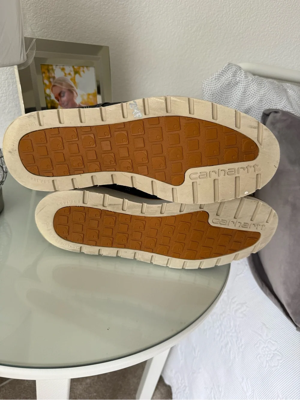 Carhartt Black Moc Toe Work Boots with Tan Outsole